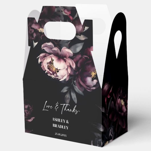 濃いムードのブルゴーニュ色の花結婚式の引き出物 フェイバーボックス (オープン)