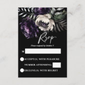 濃いムード紫色の牡丹RSVPカード エンクロージャーカード (正面)