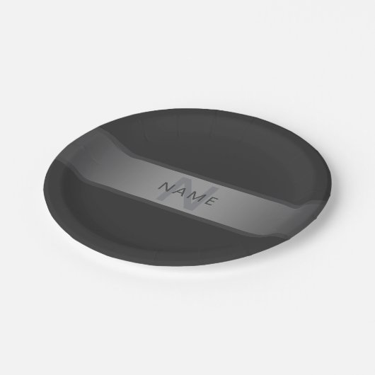 濃いモダングレーのグラデーション名またはビジネス名 ペーパープレート (アングル)