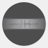 濃いモダングレーのグラデーション名またはビジネス名 ラウンドシール (正面)