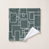 濃いモダン緑と白の抽象芸術幾何学的 バスタオルセット (ウォッシュタオル)