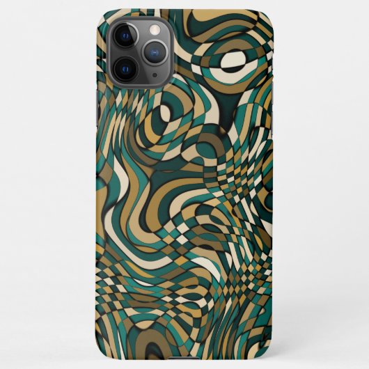 濃いモダン緑のトープ茶色の黒いアートパターン iPhoneケース (裏面)