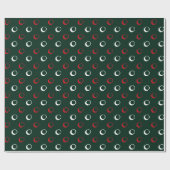 濃いモダン緑の赤い白い水玉模様クリスマス ラッピングペーパー (フラット)