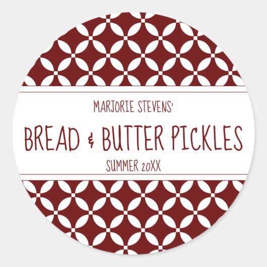 濃いモダン赤と白の缶詰ラベル ラウンドシール (正面)