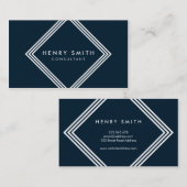 濃いモダン青と白のジオメト縁どリック 名刺 (正面/裏面)