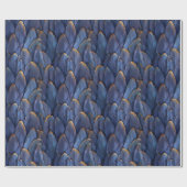 濃いモダン青の羽模様 ラッピングペーパー (フラット)