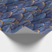 濃いモダン青の羽模様 ラッピングペーパー (角)