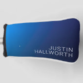 濃いモダン青色のグラデーションと編ミニマル集文字 ゴルフヘッドカバー (正面)