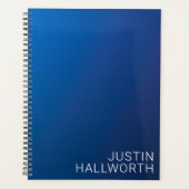 濃いモダン青色のグラデーションと編ミニマル集文字 プランナー手帳 (正面)