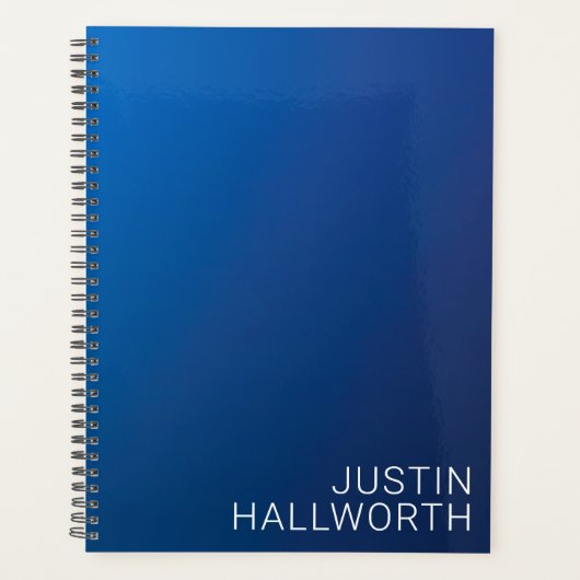 濃いモダン青色のグラデーションと編ミニマル集文字 プランナー手帳 (正面)