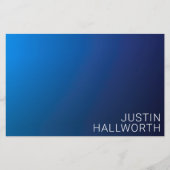 濃いモダン青色のグラデーションと編ミニマル集文字 便箋 (正面)