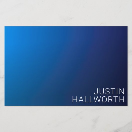 濃いモダン青色のグラデーションと編ミニマル集文字 便箋 (正面)