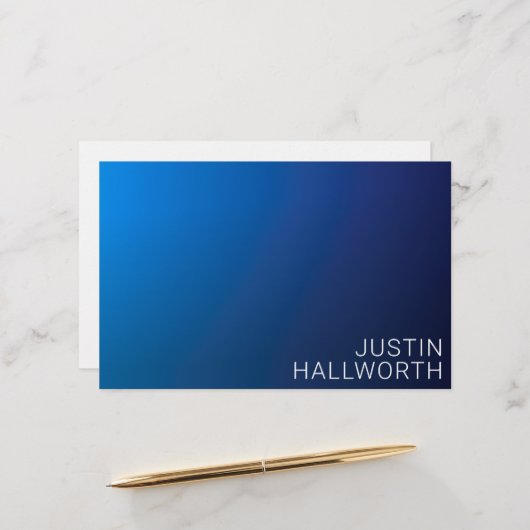濃いモダン青色のグラデーションと編ミニマル集文字 便箋 (正面/裏面インサイチュ)