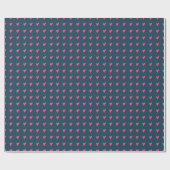 濃いモダン青色のピンクのハートパターン ラッピングペーパー (フラット)