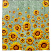 濃いライムグリーンの美しい黄色の花 シャワーカーテン (正面)