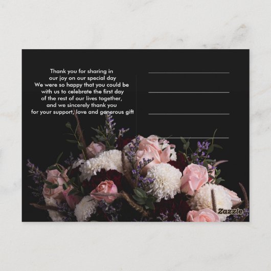 濃いワインレッドのヴィンテージ   フローラル   ありがとう ポストカード (裏面)