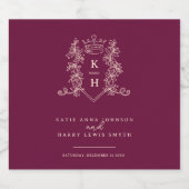 濃いワインレッド写真クラウンモノグラム結婚ズ スパークリングワインラベル (シングルラベル)