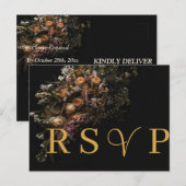 濃いヴィンテージオレンジ色フローラRSVP招待状 インビテーションポストカード (正面/裏面)