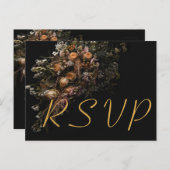 濃いヴィンテージオレンジ色フローラRSVP招待状 インビテーションポストカード (正面/裏面)