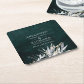 濃いヴィンテージリースと粗野な葉の贈答ラベル スクエアペーパーコースター (アングル)