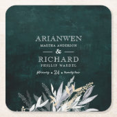 濃いヴィンテージリースと粗野な葉の贈答ラベル スクエアペーパーコースター (正面)