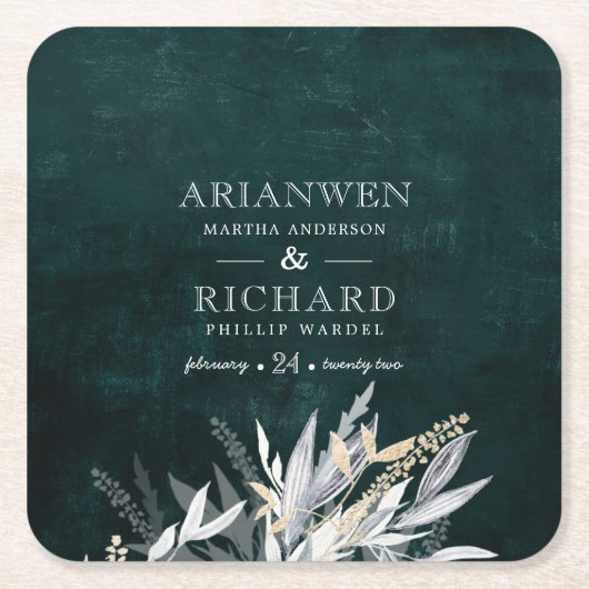 濃いヴィンテージリースと粗野な葉の贈答ラベル スクエアペーパーコースター (正面)