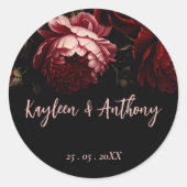 濃いヴィンテージ結婚の花 ラウンドシール (正面)