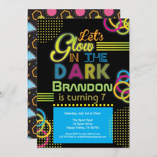 濃い子の誕生日の青いパーティー 招待状 (正面/裏面)