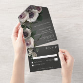 濃い木炭と白いフローラモダンNo Dinner オールインワン招待状 (貼ってはがせる)