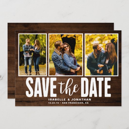 濃い木素朴目3フォトコラージュ セーブザデート (正面/裏面)