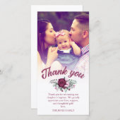 濃い梅のバラの花束洗礼写真ありがとう サンキューカード (正面/裏面)