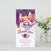 濃い梅のバラの花束洗礼写真ありがとう サンキューカード (スタンド正面)