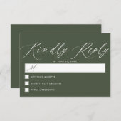 濃い森の緑 |シンプルスエレガントクリプ結婚ト 出欠カード (正面/裏面)