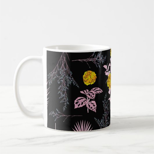 濃い植物性、花の葉パターン。 コーヒーマグカップ (左)