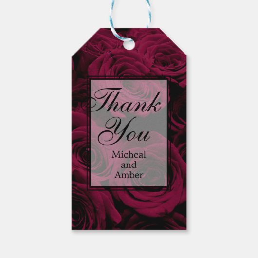 濃い深い赤マゼンタバーガンディバラ ギフトタグ (正面)