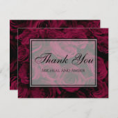 濃い深い赤マゼンタバーガンディバラ サンキューカード (正面/裏面)