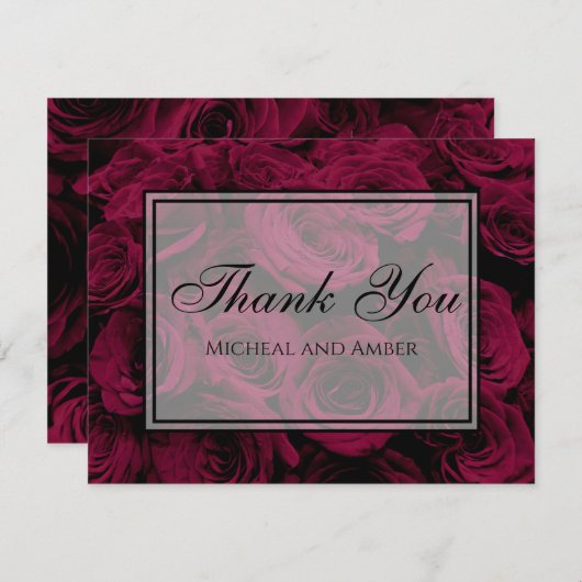 濃い深い赤マゼンタバーガンディバラ サンキューカード (正面/裏面)