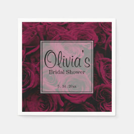 濃い深い赤マゼンタバーガンディバラ スタンダードカクテルナプキン