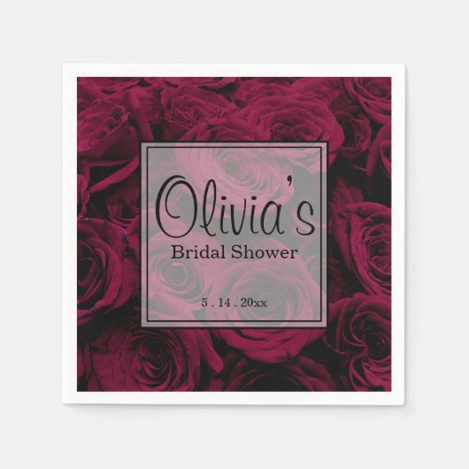 濃い深い赤マゼンタバーガンディバラ スタンダードカクテルナプキン (正面)