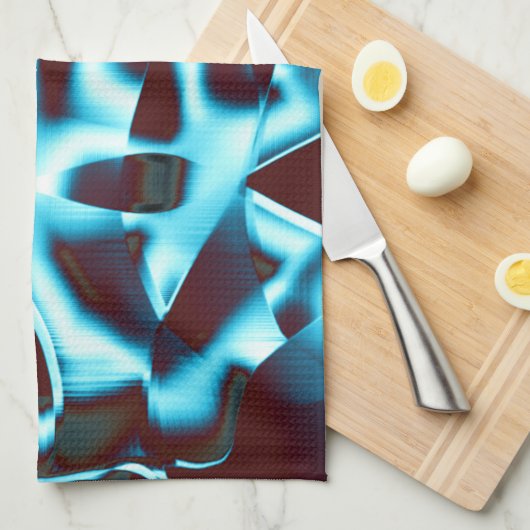 濃い澄ん赤の抽象芸術リボンのシアン色の色調 キッチンタオル (四つ折り)