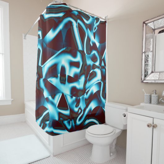 濃い澄ん赤の抽象芸術リボンのシアン色の色調 シャワーカーテン (インサイチュ)