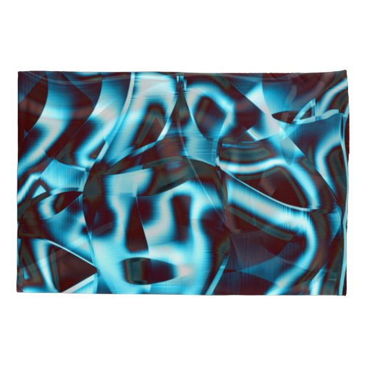 濃い澄ん赤の抽象芸術リボンのシアン色の色調 枕カバー (裏面-左)