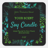 濃い濃い青の緑の葉付き製品ラベル スクエアシール (正面)