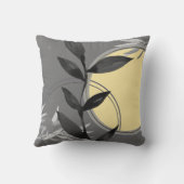 濃い灰色と黄色の禅の水の色葉の クッション (裏面)