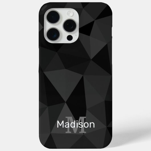 濃い灰色と黒の幾何学的なメッシュパターン モノグラム Case-Mate iPhoneケース (裏面)