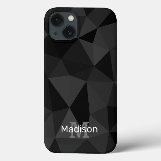 濃い灰色と黒の幾何学的なメッシュパターン モノグラム Case-Mate iPhoneケース (裏面)