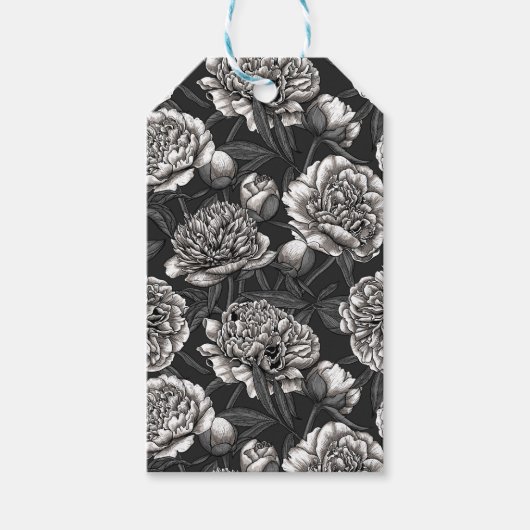 濃い灰色に白い牡丹の花 ギフトタグ (正面)