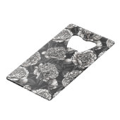 濃い灰色に白い牡丹の花 クレジットカード栓抜き (正面アングル)