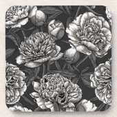 濃い灰色に白い牡丹の花 コースター (正面)