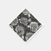 濃い灰色に白い牡丹の花 スタンダードカクテルナプキン (角)